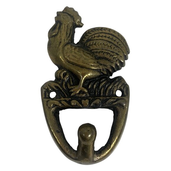 VTG Rooster Solid Brass Wall-Mounted Single Hook Hanger For Towel Coat Hat - Picture 1 of 7